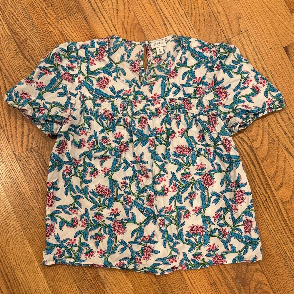 J. Crew Floral Print Blouse in Blue and Pink - Picture 4 of 10